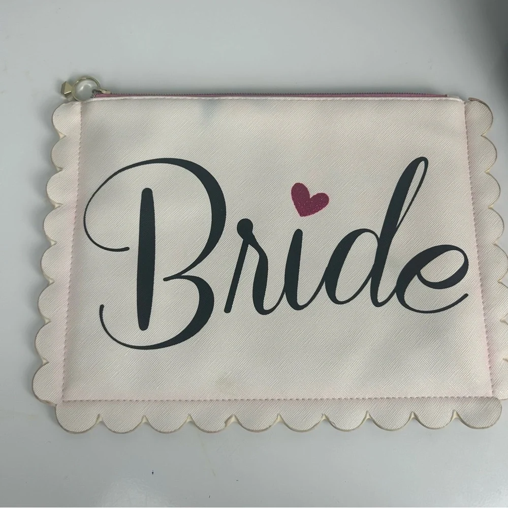 Bride, Mrs, wifey gift bundle of clutch, hat, luggage tag and earrings
